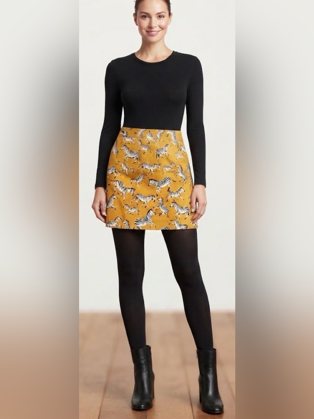 Ann Taylor Yellow Zebra Print Mini Skirt Size 14 Cotton Spandex Animal Whimsical